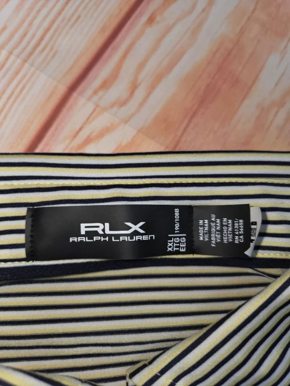RLX Ralph Lauren Mens Beige & Navy Striped Polo XXL